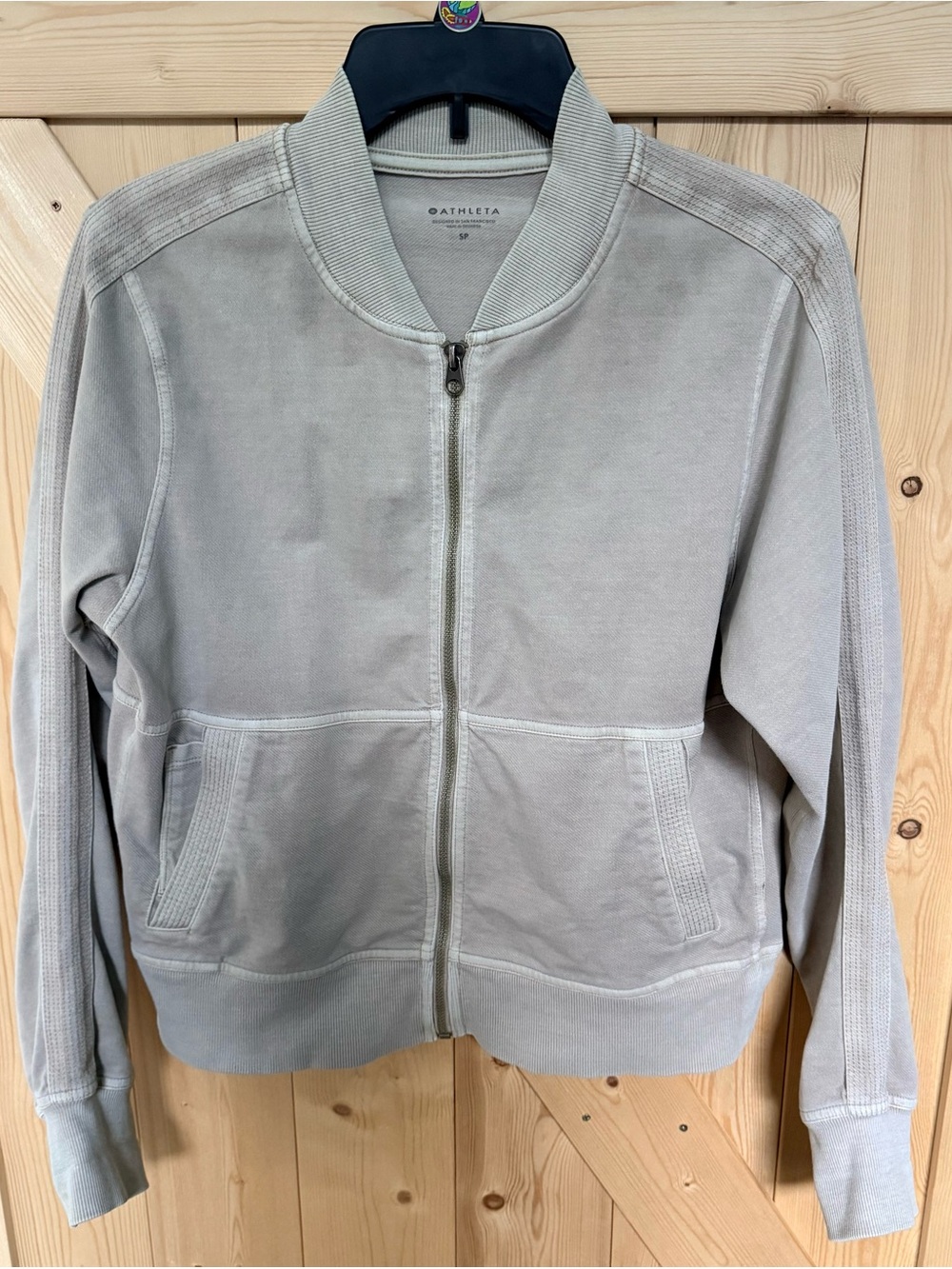 Athleta Taupe Bomber Jacket with Ribbed Trim